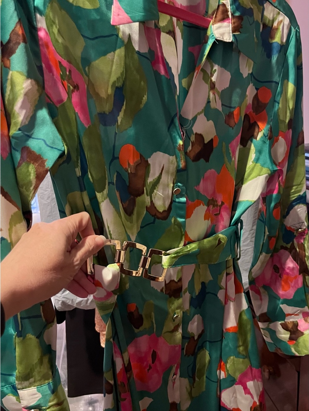 ZARA Colorful Floral Belted Midi Shirt Dress Size Small